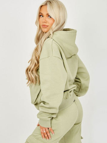 Utility Pocket Hooded Top & Trouser Fleece Co-ord In Green