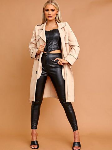 Panel Detail Belted Trench Coat In Stone