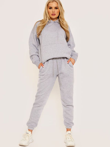 Oversized Hoodie & Jogger Fleeced Co-ord In Grey
