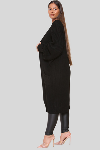 Black Baloon Sleeve Knitted Cardigan