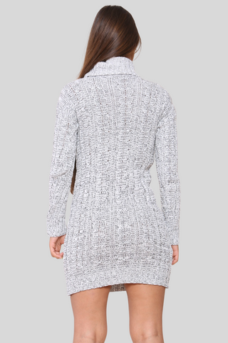 Lara Grey Cable Knit Roll Neck Jumper Dress