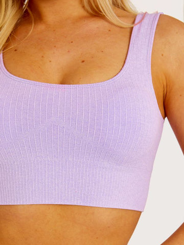 Padded Sports Bra and Legging Ribbed Activewear Set In Lilac