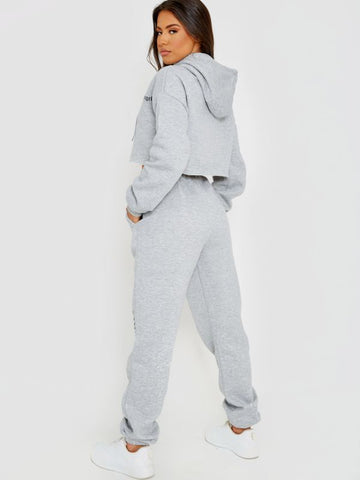 Los Angeles Cropped Hoodie & Jogger Fleece Co-ord In Grey
