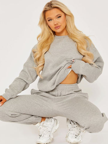 Oversized Plain Sweatshirt & Jogger Fleeced Co-ord In Grey