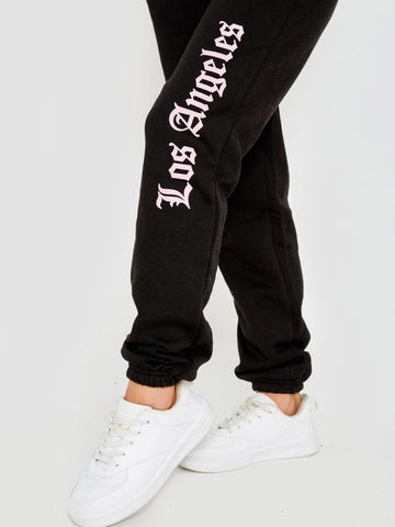 Los Angeles Cropped Hoodie & Jogger Fleece Co-ord In Black