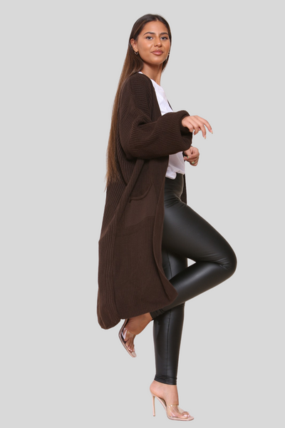Brown Baloon Sleeve Knitted Cardigan