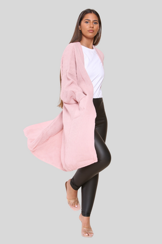 Pink Baloon Sleeve Knitted Cardigan