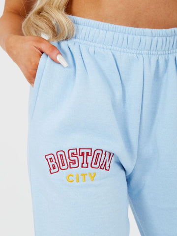 Boston Embroidered Fleece Joggers In Blue