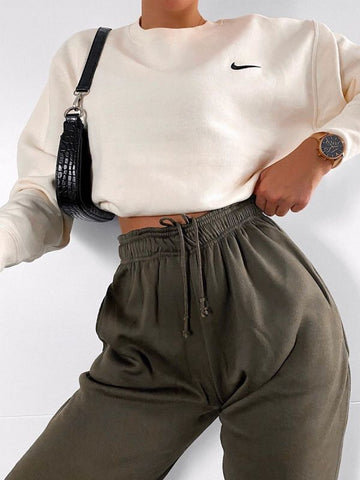 Oversized Fleece Joggers In Khaki