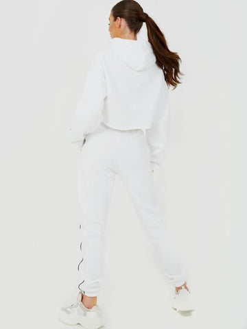 Piping Detail Cropped Hoodie & Jogger Co-ord In White
