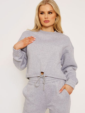 Oversized Drawstring Sweatshirt & Jogger Fleeced Co-ord In Grey