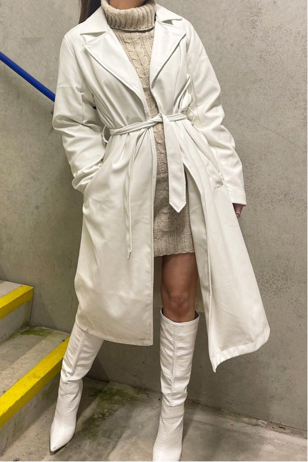 Lara Cream Cable Knit Roll Neck Jumper Dress