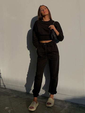 Oversized Seam Detail Fleece Co-ord In Black