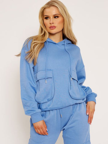 Utility Pocket Hooded Top & Trouser Fleece Co-ord In Blue