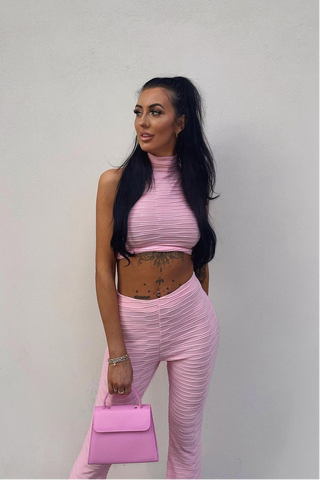 Pleated Jersey Crop Top & Flared Trouser Co-ord