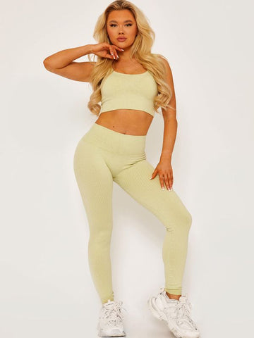 Padded Sports Bra and Legging Ribbed Activewear Set In Green