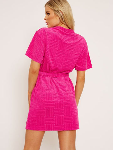 Patterned Towelling T-shirt Dress In Fuchsia