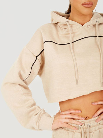 Piping Detail Cropped Hoodie & Jogger Co-ord In Stone