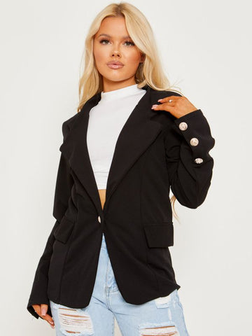 Straight Fit Single Button Blazer In Black