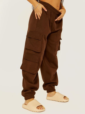 Fleeced Crop Top & Cargo Jogger Co-ord In Brown