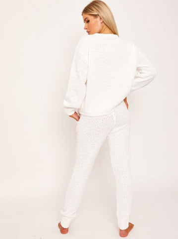Fluffy Knitted Loungewear Set In White
