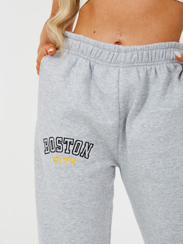 Boston Embroidered Fleece Joggers In Grey