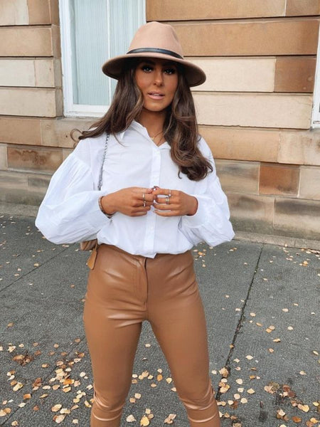 High Waist PU Trouser Camel