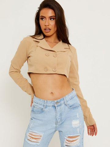 Cropped Blazer Top In Mocha