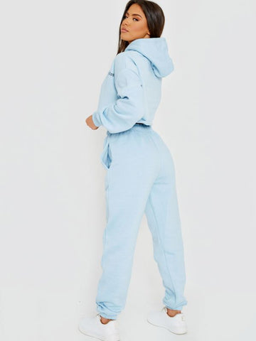 Los Angeles Cropped Hoodie & Jogger Fleece Co-ord In Blue