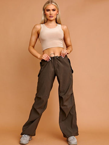 Balloon Cargo Trousers With Toggle Detail In Khaki