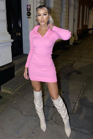 Amie Pink Knit Jumper Dress