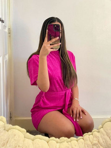 Patterned Towelling T-shirt Dress In Fuchsia