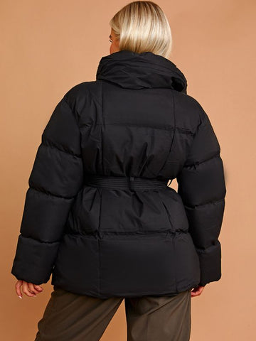 Oversized Padded Jacket With Belt In Black