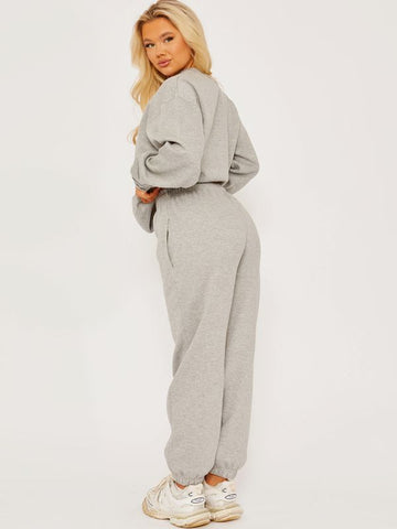 Oversized Plain Sweatshirt & Jogger Fleeced Co-ord In Grey
