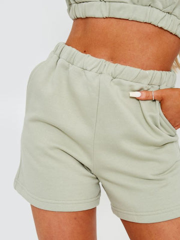 Cropped Hoodie & Shorts Fleece Co-ord In Green