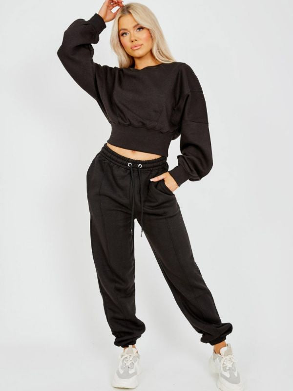 Oversized Seam Detail Fleece Co-ord In Black