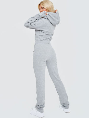 Ribbed Zip Up Hoodie & Trouser Co-ord In Grey