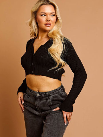 Knitted Cropped Cardigan In Black
