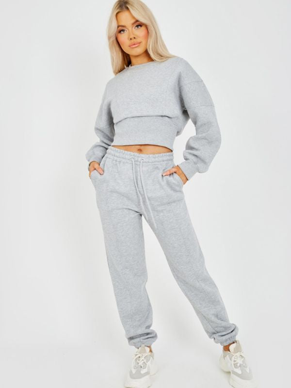 Oversized Seam Detail Fleece Co-ord In Grey