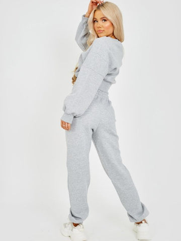 Oversized Seam Detail Fleece Co-ord In Grey
