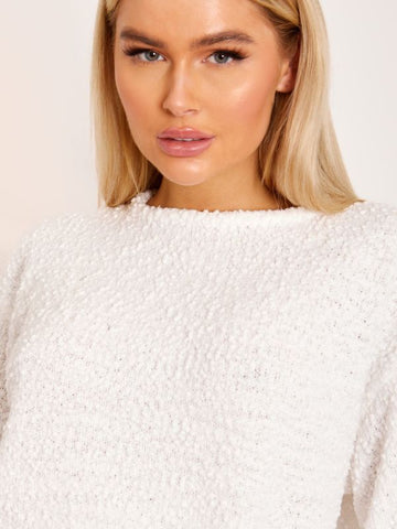 Fluffy Knitted Loungewear Set In White