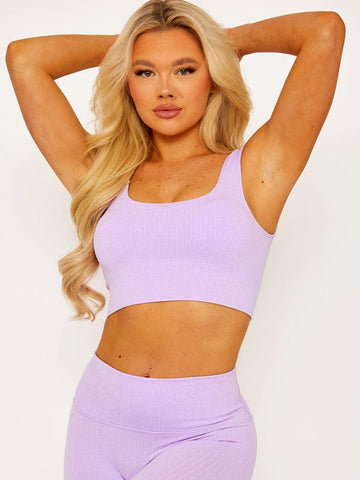 Padded Sports Bra and Legging Ribbed Activewear Set In Lilac
