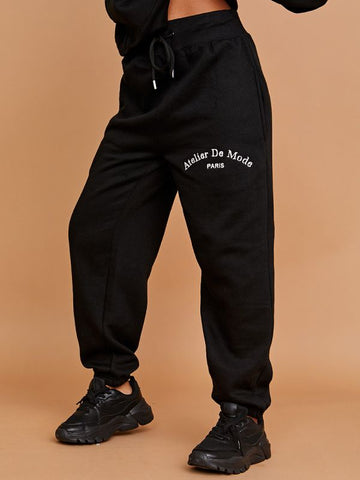 Embroidered Atelier De Mode Hooded Fleece Co-ord In Black