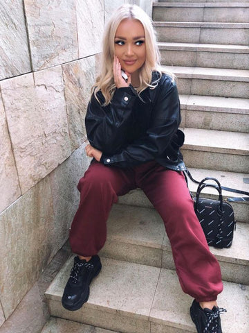 Oversized Fleece Joggers In Wine