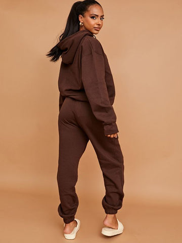 Embroidered Atelier De Mode Hooded Fleece Co-ord In Chocolate