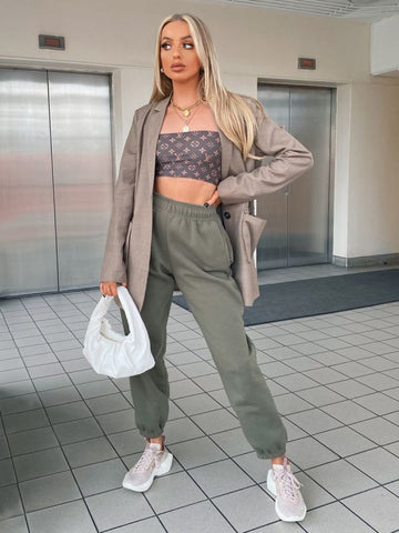 Oversized Fleece Joggers In Khaki