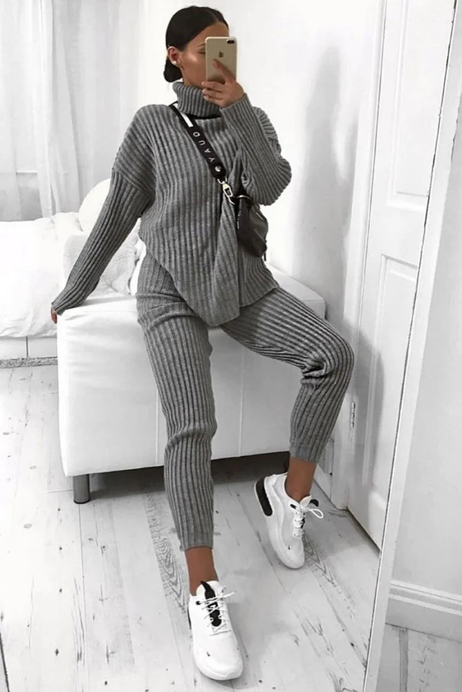 Grey Oversized Roll Neck Co-Ord
